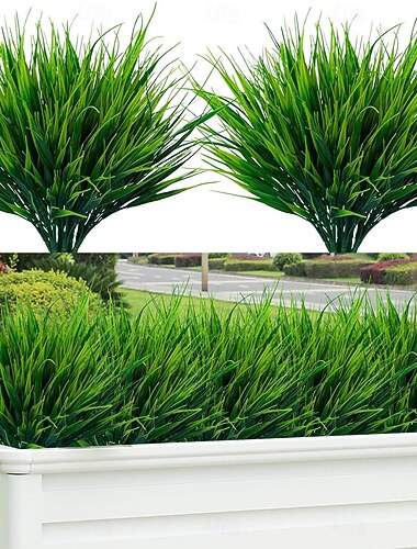  20 unidades de plantas artificiais para exterior, arbustos de grama de trigo falsa, plantas de plástico resistentes aos raios UV, decoração para jardim, varanda ou floreira (grama)