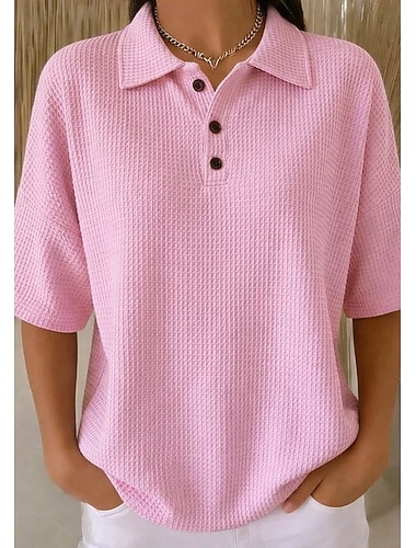  Dámské Wafflová košile Letní vrcholy Knoflíky Pevná barva Vinobraní stylové Bez rukávů Polo límec Dlouhé topy Denní Venkovní Dovolená Žlutá Světle zelená Světlá růžová Léto Jaro Podzim