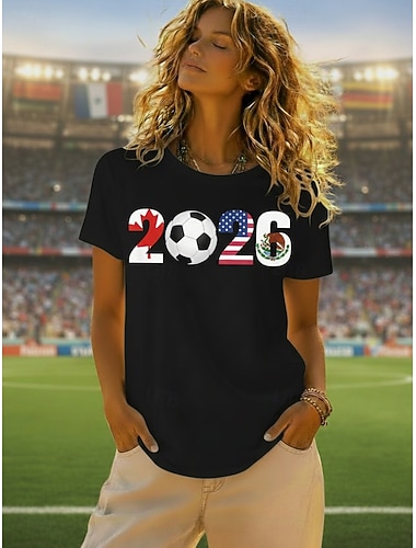  Per donna Maglietta Stampato Grafico Calcio Lettera Elegante Classico Casual Manica Corta Girocollo Top Regolari Quotidiano Sportivo Uscire Nero Bianco Giallo Rosa Verde Estate Primavera