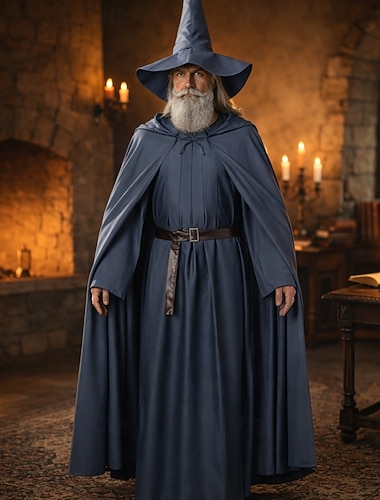  Set ancien Médiéval Renaissance Chapeau Cape Ceinture Taille avec accessoires Manches longues Sorcier Déguisement Unisexe Fantaisie Halloween Carnaval Foire de la Renaissance LARP Adulte Costume