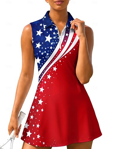  250. rocznica powstania Ameryki Dzień Niepodległości Damskie Geometryczny Flagi Sukienka do tenisa Sukienka sportowa Bez rękawów Nadruk Oddychający Bransoletka tenisowa Golf Badminton Kołnierz polo