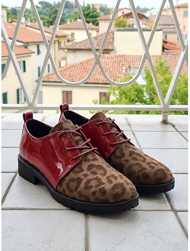  أحذية أكسفورد أنيقة للنساء بنقشة جلد النمر - أحذية بروغ مسطحة مريحة برباط ونقشة حيوانية جريئة للارتداء اليومي، ومناسبة للعمل غير الرسمي &أزياء الشارع العصرية