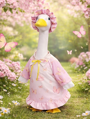  Roupa rosa de ganso com estampa de borboleta e touca, para estátua de ganso de concreto de 58 a 63 cm (23 a 25 polegadas), decoração de jardim para primavera e verão. Roupa apenas, ganso não incluído.