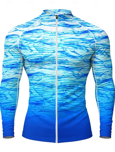  Miesten Vakio Ihottumissuoja Uimapaita Kaltevuus Marmori Sulkea jnk vetoketju UPF50+ UV suoja Nopea kuivuminen Pitkähihainen Uima-asut Rash guard -suojapaita Lainelautailu Melonta Hiekkaranta Kesä