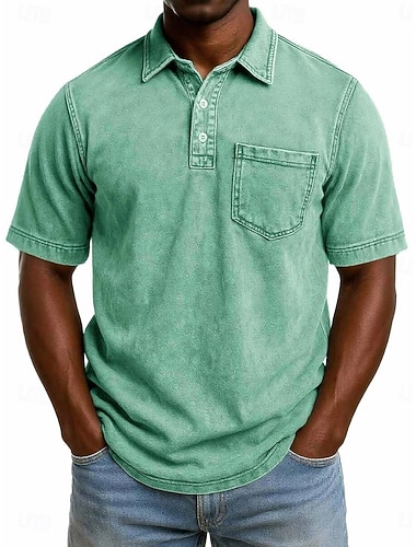  Per uomo Camicia lavata con acido Polo in Cotone Casuale Ferie Bavero Colletto Polo a Coste Manica Corta Moda Essenziale Semplice Vintage ▾ angosciato Estate Primavera Tutte le stagioni Vestibilit