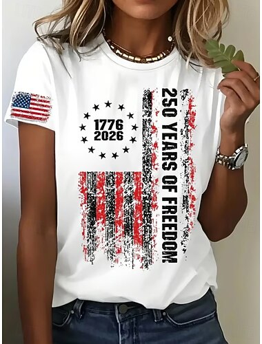  Amerikai függetlenség napja Női Póló Nyomtatott Grafika Szöveg Amerikai zászló Stílusos Klasszikus Alkalmi Rövid ujjú Terített nyak Normál felsők Napi Medence Hamu Fekete Fehér Nyár Tavasz