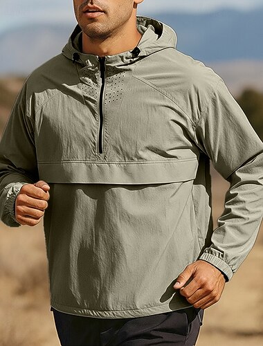  Herren Einfarbig Laufjacke Outdoorjacke Kapuzenjacke Sommer Kordelzug Tasche Viertel Postleitzahl Langarm Athleisure Sonnenschutz Winddicht Feuchtigkeitsableitend Atmungsaktiv Angeln Wandern Laufen