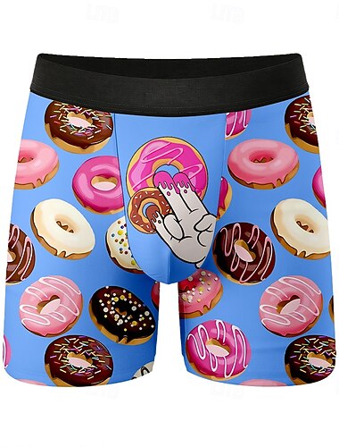  Herren Donuts Eiscreme-Finger Dehnbare Boxershorts Badeshorts Boxer-Badeshorts Lustig Lässig Heim Strandurlaub Elastischer Bund Feuchtigkeitsableitend Atmungsaktive Unterwäsche Designer Bekleidung