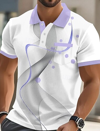  Férfi Geometriai Pólóingek Rövid ujjú Pólóingek Galléros ingek Üzleti alkalmi Szabadtéri Sportruházat Hétköznapi viselet 3D nyomtatás Gombok Tavaszi nyár Medence Bíbor Barna