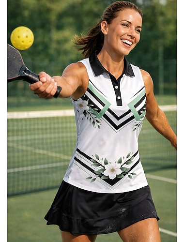  Naisten Geometrinen Kukat Yläosat Urheilupaita Poolopaita Tankkitoppi Hihaton Kukka-aihe Napit UPF50+ UV-vastustuskykyinen Erittäin elastinen Kosteuden siirtävä Hengittävä Lentopallo Tennis Golf