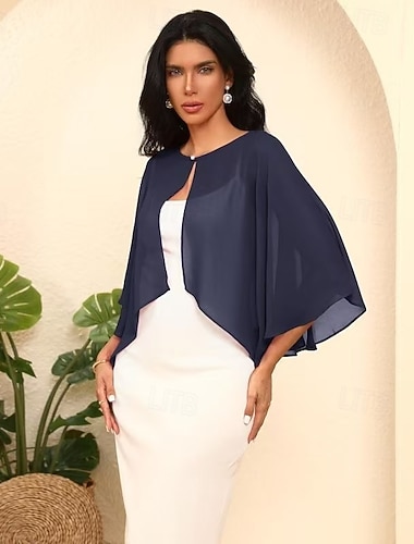  Sjal til kvinner Mors wraps Brudeomslag Bryllupsgjestens wraps Kappe Elegant damer Formell Stil Ermeløs Chiffon Bryllup Wrap Med Ren Farge Til Daglig Sommer