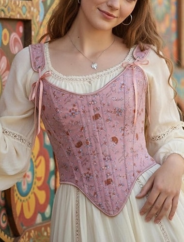  Médiéval Renaissance Cottagecore Corset Corsage Viking Paysan À lacets Fleuri Déguisement Femmes Celtique Fantaisie Halloween Carnaval Performance LARP Foire de la Renaissance Adulte Corset
