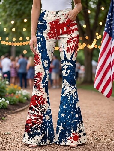  250-årsjubileum USA Retro / vintage 70-talet Byxa Bell Bottom byxor Hippie Disk Hög midja Maskeradkläder Dam Maskerad 4 juli Fest Självständighetsdagen Vuxna Byxor