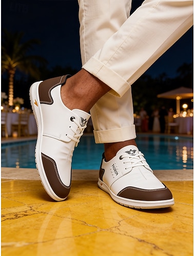  Herrekontrast-sneakers med snøring, lette og komfortable tursko for feriestedkvelder, feriemiddager, kystferier, bassengfester, feriereiser og smart, avslappet sommerstil