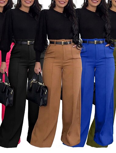  Dames Broek Pakken Zomerbroek Vakantie Modieus Casual / Dagelijks Volledige lengte Medium Taille Effen Vetoketju Zak Breed Been Comfort Lichtgewicht Zacht Micro-elastisch Streetwear Kantoor Feestdagen