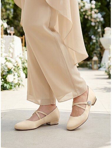  Dame marineblå flate sko med rund tå og kryssreim, elegante sko til brudens mor til hagebryllup, komfortable flate sko til utendørs bruk