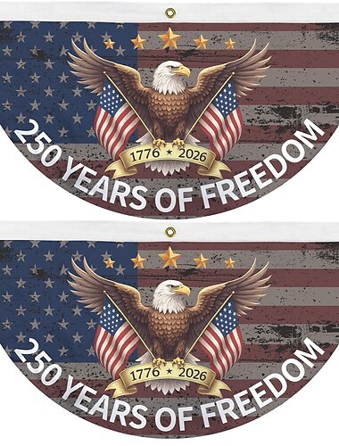  2 Stück U.S. 250. Jubiläumsflagge 1,5x3 FT 1776-2026 Fan-Flags Wimpel-Flagge patriotische Sterne Garten-Schilder hängende Dekoration für draußen Eingangstür Veranda Willkommens-Hintergrund mit