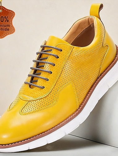  férfi sárga valódi bőrből készült alkalmi cipő – modern, elegáns stílus, irodába, partikra és félig formális alkalmakra