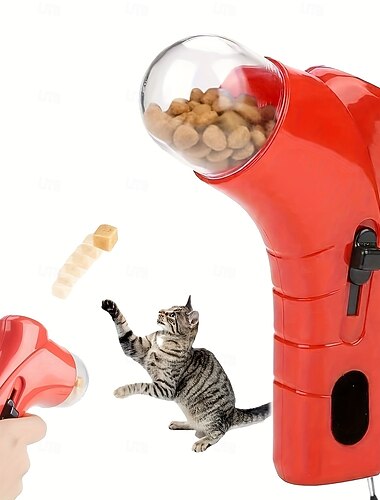  kissan herkkujen laukaisinlelu, kissan ja koiran ruoka-ampuja-ase, kädessä pidettävä interaktiivinen lemmikkien herkkupalakatapultti, hauska kissanpallojen annostelija-aselelu, kissanpennun