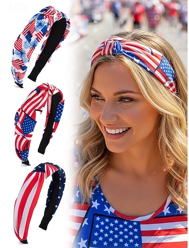  Boho polyesterpannebånd for kvinner, flere mønstre med USA-flagg, lett sommerhårtilbehør, perfekt for USAs 250-årsjubileum, uavhengighetsdagen og hverdagslig fritidsklær