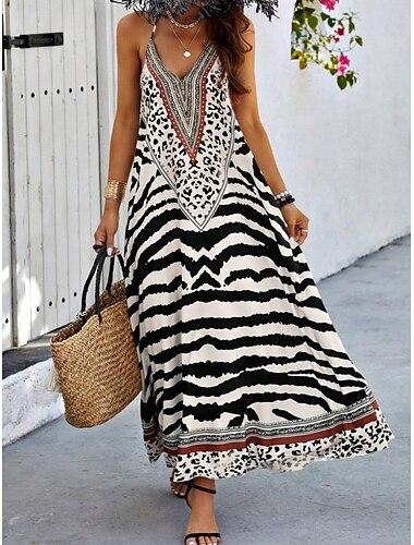  Női Maxiruha Boho ruha hétköznapi ruha Slip ruha Elegáns Divat Modern Szabadtéri Vakáció Alkalmi Normál Csíkos Ujjatlan V-alakú Fekete Arcpír rózsaszín Sötétkék Nyár Tavasz
