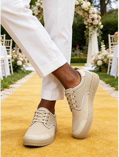  Beige casual sneakers voor heren – lichtgewicht en comfortabele schoenen voor bruiloften, feesten en buitenevenementen.
