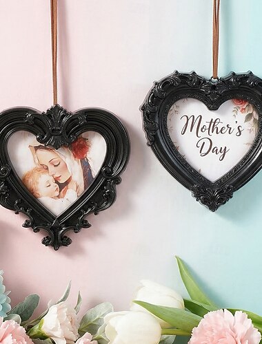  Dekoracyjna ramka w kształcie serca na Dzień Matki, ręcznie malowana rama ścienna do zdjęć z żywicy, dekoracja ścienna w kształcie serca w stylu retro do samodzielnego montażu, prezent dla mamy,