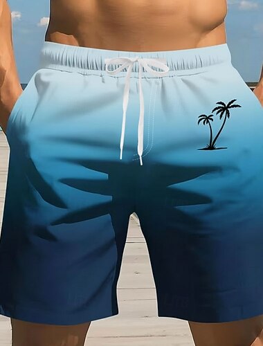  Per uomo Albero di Cocco Colore sfumato Piante Tropicali Costumi da bagno Pantaloncini da mare Pantaloncini da Surf Misura del girovita medio Hawaiano Vacanza al Mare Tasche Laterali fodera in rete