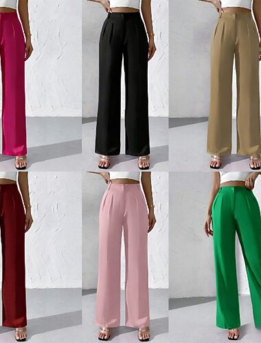  Dames Broek Pakken Zomerbroek Vakantie Modieus Casual / Dagelijks Volledige lengte Hoge taille Effen Kleur Effen Vetoketju Zak Breed Been Comfort Lichtgewicht Zacht Micro-elastisch Streetwear Strand
