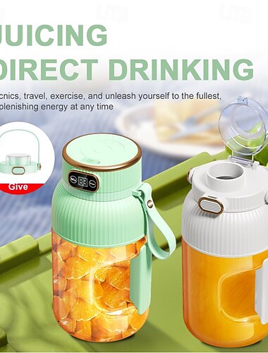  Bærbar blender for shakes og smoothies, 1,2 l personlig blender med integrert håndtak &digital skjerm, USB-oppladbar smoothie-maskinflaske for reise, treningsstudio, kontor, selvrensende, BPA-fri