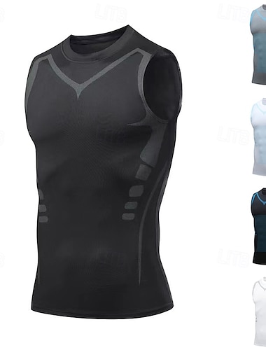  Męskie Solidne kolory Koszulka treningowa Koszulka bez rękawów do biegania Koszulka na siłownie Lato Bez rękawów Szybkie wysychanie Kompresja Odprowadza wilgoć Trening w siłowni Aktywne szkolenie