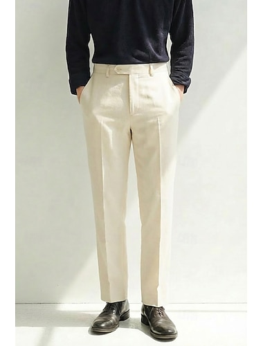  Pour des hommes Coton Lin Dress Pants works Pantalon décontracté Occasionnel Affaires ancien Quotidien Affaires Noir Beige Bleu clair Printemps & Été Pantalon Couleur Unie Coupe sur mesure Long Non