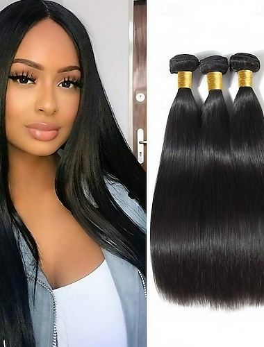  3 Bündel Haarwebereien Brasilianisches Haar Glatt Haarverlängerungen Remy Menschenhaar 100% Remy Haarbündel 300 g Menschenhaar spinnt Echthaar Haarverlängerungen 8-28 Zoll Naturfarbe Natur Schwarz