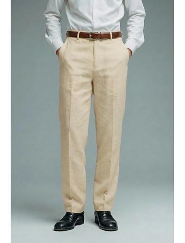  Pour des hommes Coton Lin Dress Pants works Pantalon décontracté Quotidien Affaires Léger Décontracté Quotidien Formel Vert Sauge Beige Printemps & Été Pantalon Couleur Unie Coupe régulière Long Non