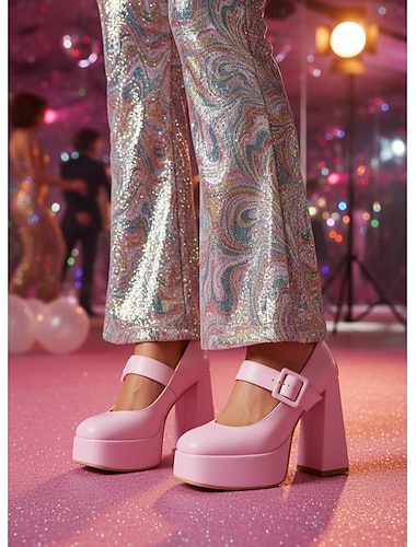  scarpe con plateau rosa da donna con cinturino con fibbia – stile retrò chic per San Valentino, feste e occasioni speciali