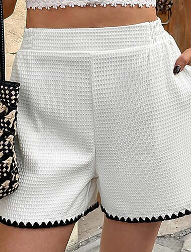  Damen Waffel-Shorts Shorts Sommershorts Freizeitshorts Urlaub Mode Alltagstauglich Kurz Hohe Taille Einfarbig Einfach Bestickt Tasche Elastischer Bund Komfort Weich Atmungsaktiv Unelastisch