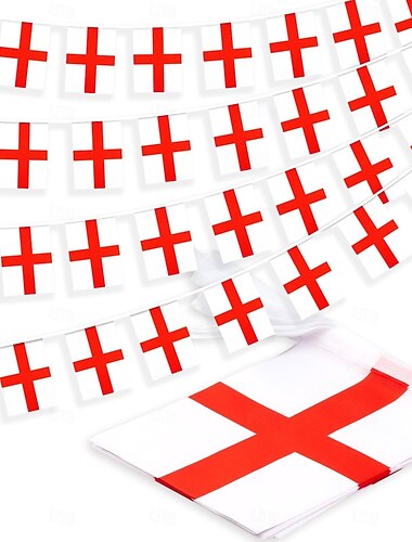  Wimpelkette mit englischen Flaggen für die Fußball-Weltmeisterschaft (50 Flaggen), 14 Meter lange Mini-Wimpelkette mit englischen Flaggen für Dekorationen im englischen Stil, z. B. für Schulen, Partys