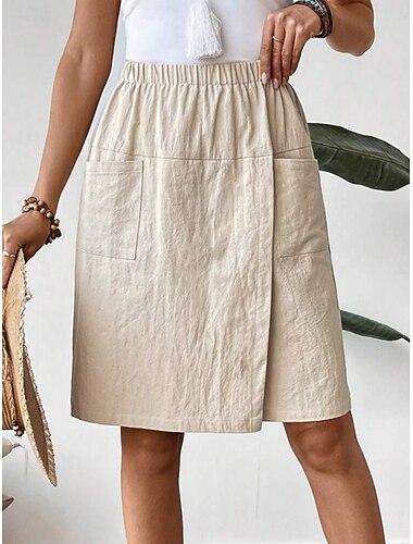  Dam Byxor med linnekänsla Shorts Sommarshorts Semester Mode Streetwear Knelängd Hög midja Slät Snörning Ficka Elastisk midja Komfort Mateial som andas Bekväm Oelastisk Dagligen Semester Gata Svart