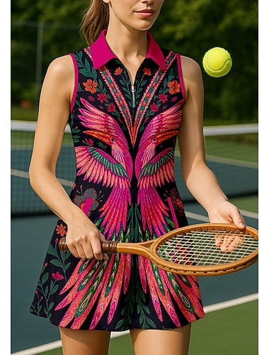  Dame Bohem Sportskjole Tennispolokjole Ermeløs Quarter Zip Elastisk Svettereduserende Pustende Volleyball Tennis Golf Aftæpning Kjoler Rosa Tennis klær