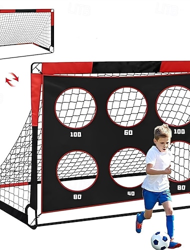  2-i-1 fotballmål for barn - bærbart målnett for hagen, fotballtreningsutstyr med tema for VM i fotball 2026 for gutter og jenter, sammenleggbart popup-treningsnett med scoringshull, sportsgave til