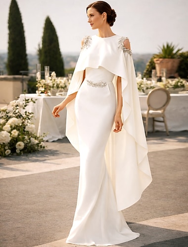  Sirène Trompette Longueur au sol Robe de bal avec cape Robe de Soirée Tenue de soirée Élégant Robe Maxi Sans manches Bijoux Formel robe demoiselle d honneur Capes Chiffon Extensible avec Appliques
