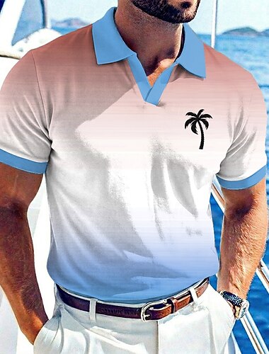  בגדי ריקוד גברים עץ דקל חולצות פולו הוואי שרוולים קצרים חולצות פולו צווארון V יום יומי אתר נופש בגדי ספורט ומנוחה לבוש יומיומי בגדי נופש הִתקָרְרוּת אביב קיץ פול צהוב כתום