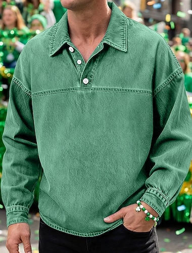  Herren Polo Lässig Urlaub Umlegekragen Klassisch Langarm Mode Basic Einfarbig Einfach Vintage-Stil Gewaschen Frühling Winter Frühling & Herbst Lässiger Schnitt Schwarz Hellgrün Rosa Marineblau