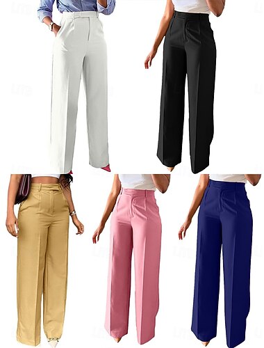  Dames Breed Been Pakken Chinese Vakantie Streetwear Casual Volledige lengte Middelhoge taille Effen Lapwerk Zak Comfortabel Ademend Inelastisch Dagelijks Buiten Streetwear Zwart Wit Geel Roze Zomer