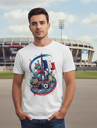  Weltfußball Sportbekleidung Grafisches T-Stück American Football Französischer Fußballfan Patriotisch T-Shirt Ärmel für Herren Erwachsene 3D-Druck  für Party Sport im Freien