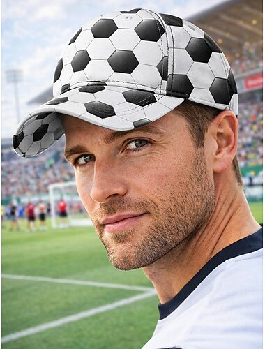  Casquette de baseball unisexe en polyester imprimé football, ajustable, idéale pour l'entraînement, le soutien des supporters, les tenues décontractées du quotidien et les jours de match.