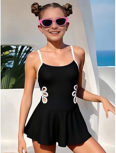  Barn Jente Badedrakt utendørs Strand Helfarge Ferie Tropisk Sport Badedrakter 4 år + Sommer Svart