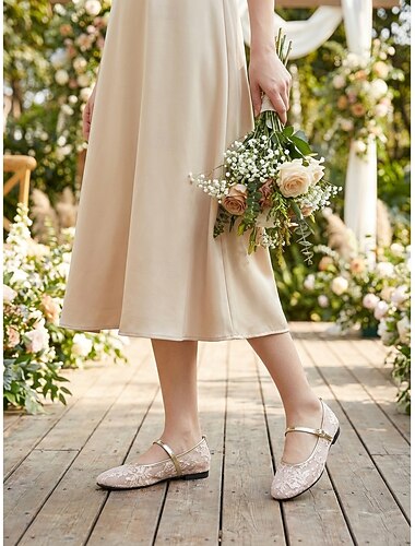  Roze kanten ballerina's voor dames - comfortabele bruidsmeisjesschoenen voor tuinbruiloften
