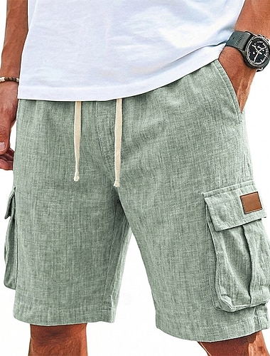  Herren Shorts Leinenshorts Sommershorts Strandshorts Kordelzug Elastischer Bund Mehrere Taschen Einfach Komfort Atmungsaktiv Knielang Täglich Outdoor Ferien Urlaub Mode Schwarz Grün Unelastisch
