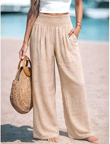  Per donna Gamba larga Chinos Pantaloni Estivi Vacanza Moda Streetwear Lunghezza intera Vita Alta Semplice Tasca Fascia Elastica Comodo Comodità Morbido Elasticizzato All'aperto Vacanza Streetwear Blu